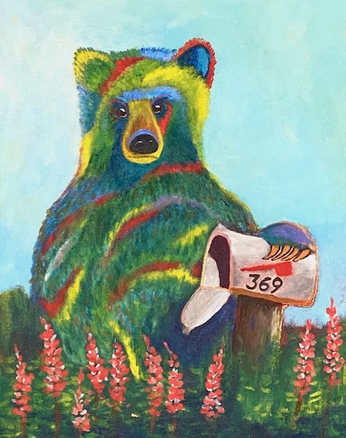 Painting of colorful bear.