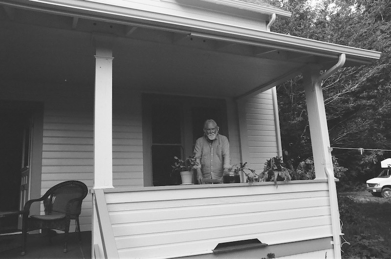 B&W Bob on porch.